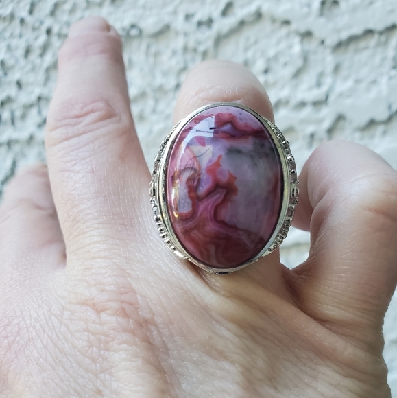 New Crazy Lace Agate Adjustable 925 Silver Unisex Ring. - Picture 11 of 16